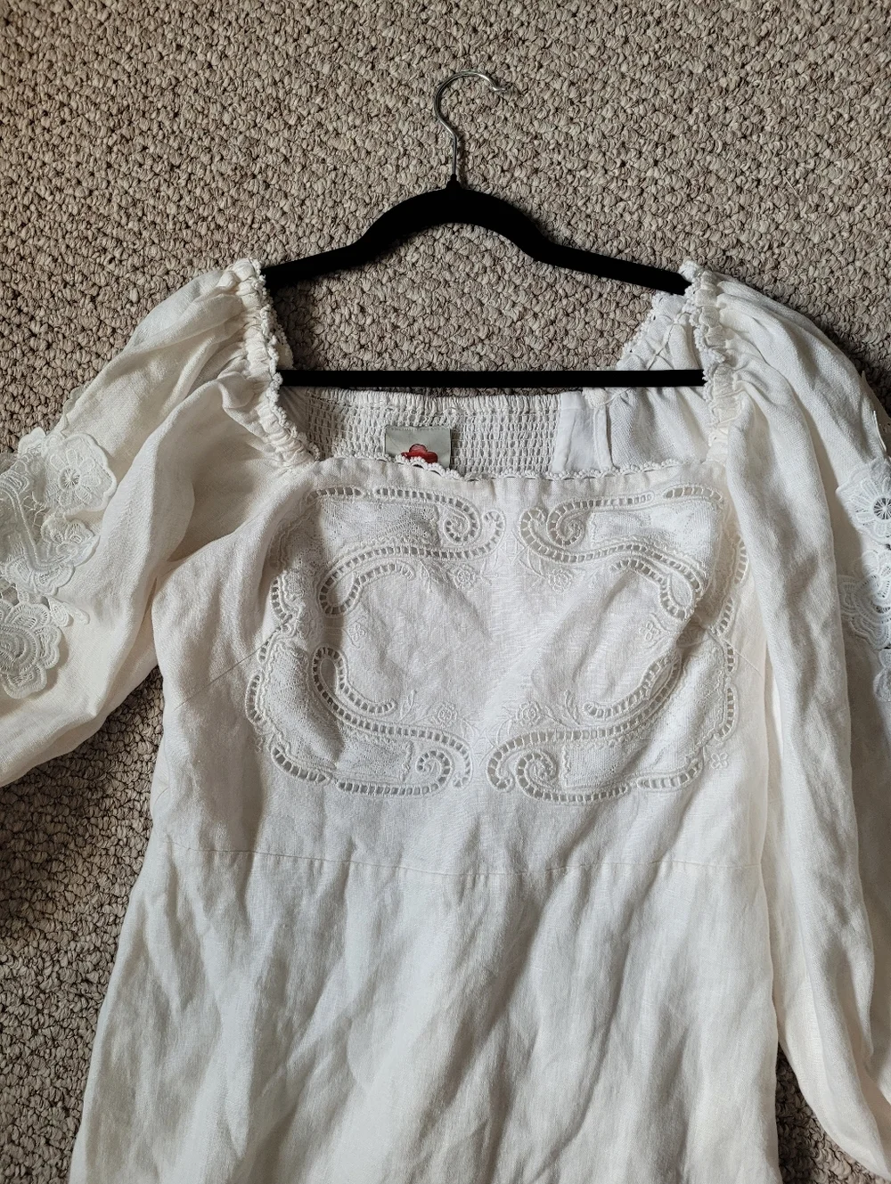 FARM Rio White Eyelet Puff-Sleeve Mini Dress